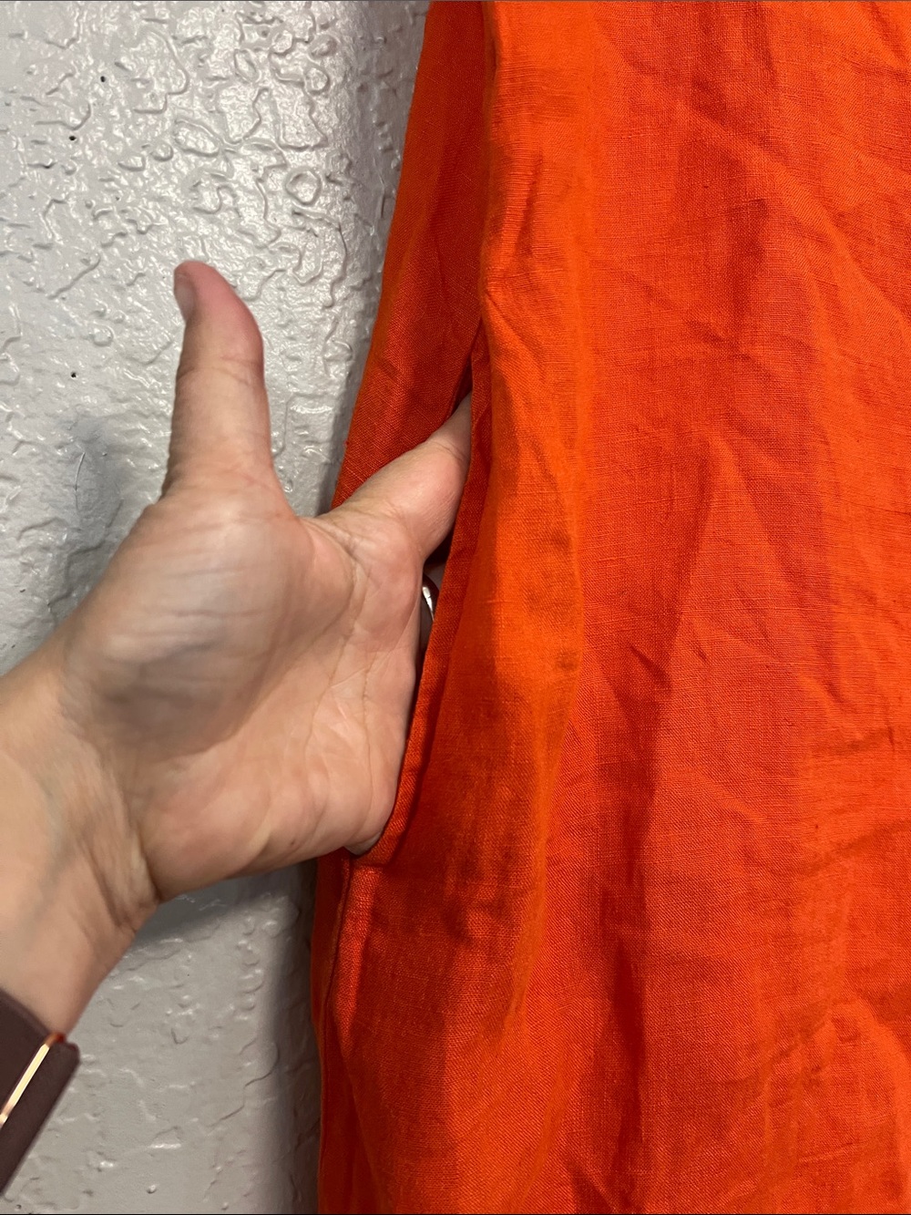 TOUCHE’ WOMEN’S ORANGE LINEN SLEEVELESS MINI DRESS RESORTWEAR CASUAL SIZE MEDIUM - Picture 3 of 12